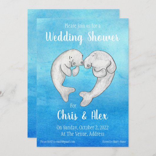 Invitation wedding shower Manatees (Devant / Derrière)