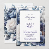 Invitation Wedding shower Marine Blue Peonés & White Roses (Devant / Derrière)