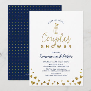 Invitation Wedding shower Mason Jar, Gold & Navy Couples