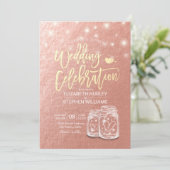 Invitation Wedding shower Mason Jars String Lights Rose Gold (Debout devant)