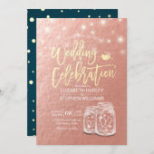 Invitation Wedding shower Mason Jars String Lights Rose Gold (Devant / Derrière)