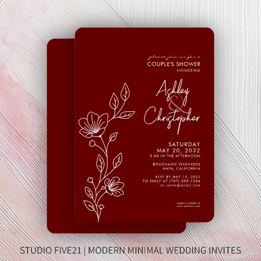 Invitation Wedding shower moderne de Crimson Red Outline