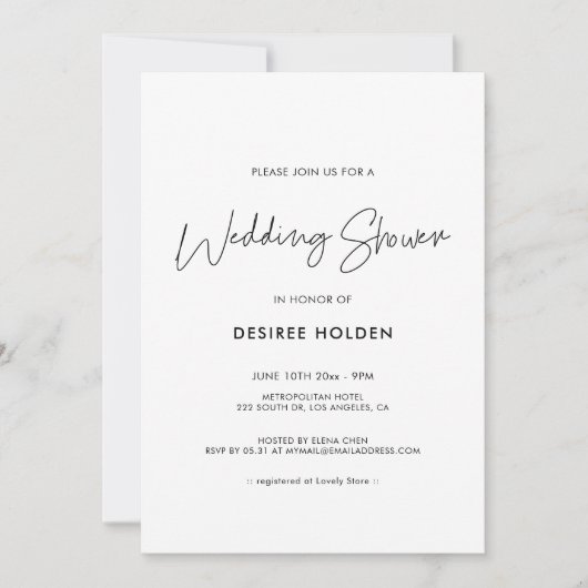 Invitation Wedding shower moderne minimaliste (Devant)