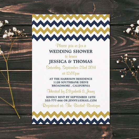 Invitation Wedding shower moderne Navy & Gold Chevron