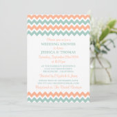 Invitation Wedding shower moderne Peach & Mint Chevron (Debout devant)