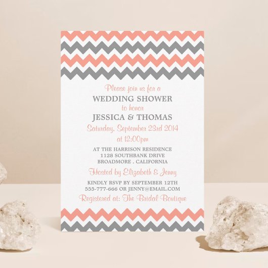 Invitation Wedding shower moderne rose et gris Chevron
