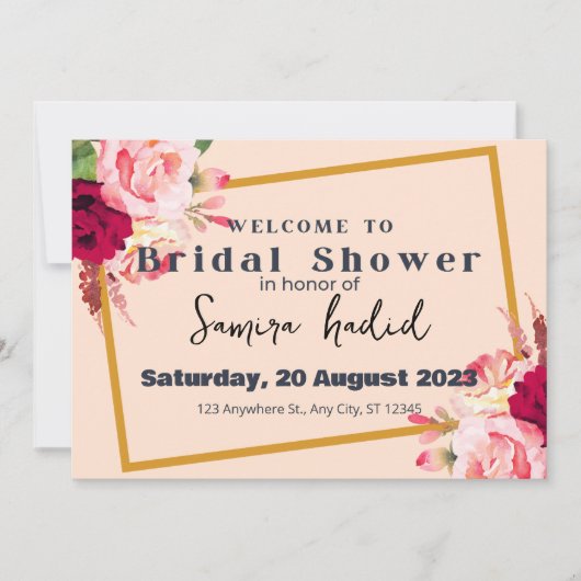 Invitation Wedding shower moderne rose rouge (Devant)