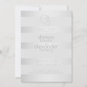 Invitation Wedding shower | Monogramme à rayures argentées lu (Devant)
