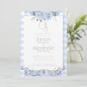 Invitation Wedding shower | Monogramme, bleu floral peint (Debout devant)