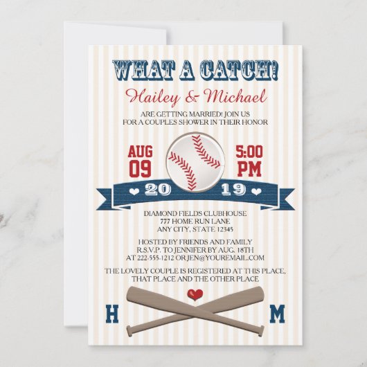 Invitation Wedding shower Monogramme Couples De Baseball (Devant)
