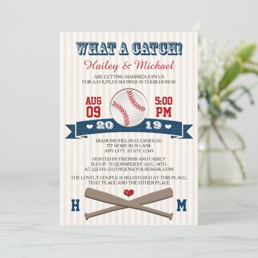 Invitation Wedding shower Monogramme Couples De Baseball (Debout devant)