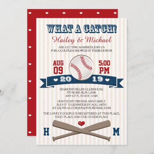 Invitation Wedding shower Monogramme Couples De Baseball (Devant / Derrière)