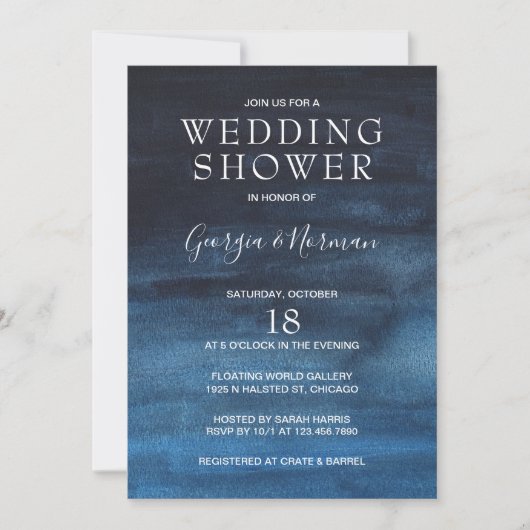 Invitation Wedding shower Moody Dark Navy Couples Bleus (Devant)
