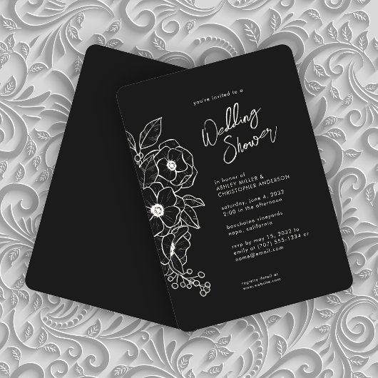 Invitation Wedding shower noir noir floral minimal