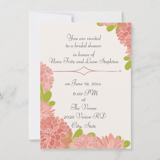 Invitation Wedding shower nuptial avec Dahlias rose Dusty (Devant)