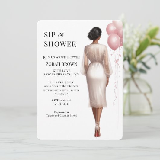 Invitation Wedding shower nuptial rose moderne chic (Debout devant)