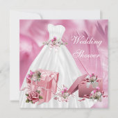 Invitation Wedding shower nuptiale Jolie robe rose blanche (Devant)
