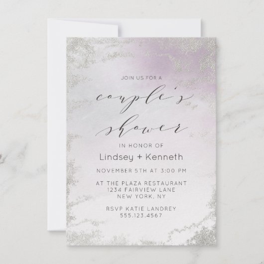 Invitation Wedding shower Ombre Lumière violet argenté (Devant)