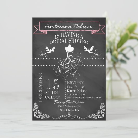 Invitation Wedding shower Pink Chalkboard (Debout devant)