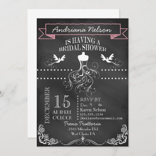 Invitation Wedding shower Pink Chalkboard (Devant / Derrière)