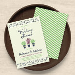 Invitation Wedding shower Plante à pots verts<br><div class="desc">Célébrez la future mariée et mariée avec un wedding shower. Cette invitation Wedding shower présente des fleurs et des plantes en pots dans les tons vert, bleu et violet foncé. La carte comprend un motif à rayures vertes assorti à l'arrière. Personnalisez-le en remplaçant le texte de l'espace réservé pour ajouter...</div>