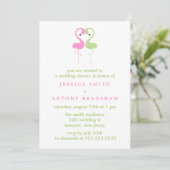Invitation Wedding shower rose et vert de couples de Flamants (Debout devant)