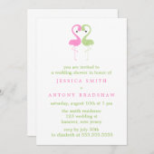 Invitation Wedding shower rose et vert de couples de Flamants (Devant / Derrière)