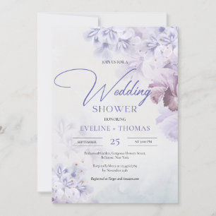 Invitation Wedding shower rose rose bleu violet mauve printan