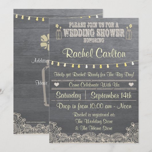 Invitation Wedding shower Rustic Mason Jar (Devant / Derrière)