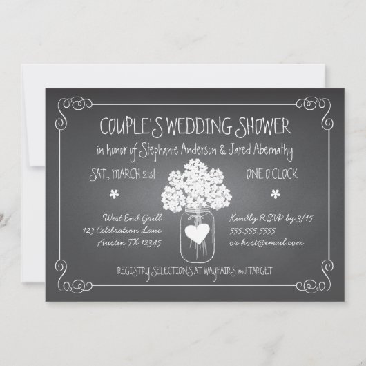 Invitation Wedding shower rustique de couples de pot de maçon (Devant)
