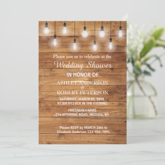 Invitation Wedding shower simple en bois rustique (Debout devant)