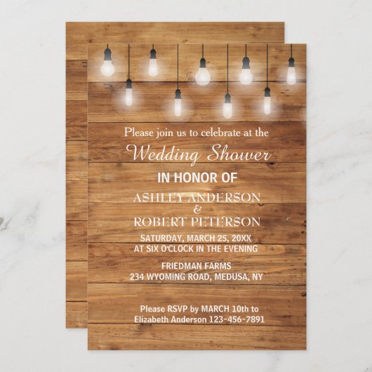 Invitation Wedding shower simple en bois rustique (Devant / Derrière)