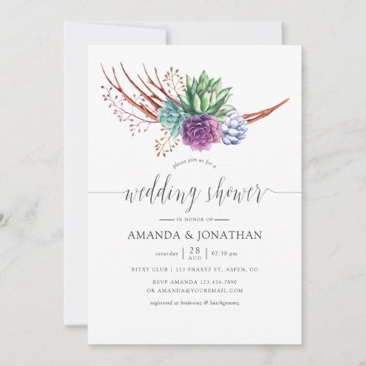 Invitation Wedding shower Succulent Cactus du désert (Devant)