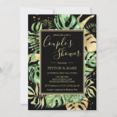 Invitation Wedding shower Tropical Black & Gold Couple (Devant)