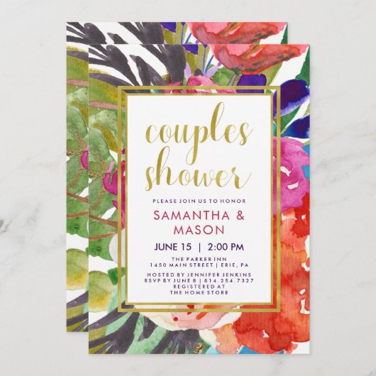 Invitation Wedding shower tropical coloré de couples (Devant / Derrière)