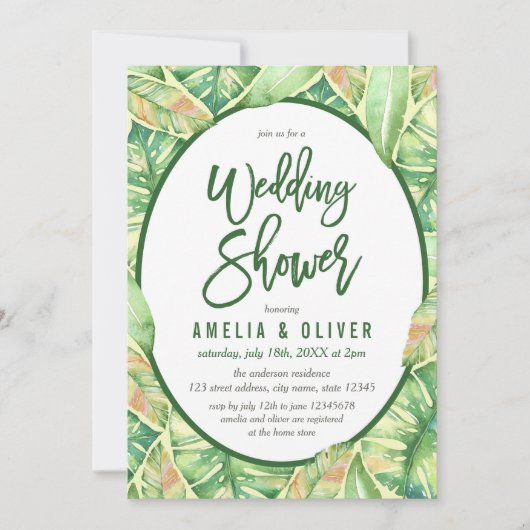Invitation Wedding shower tropical Feuille vert (Devant)