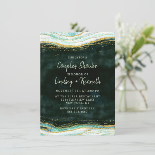 Invitation Wedding shower turquoise d'Agate Vert & Or Couple (Debout devant)