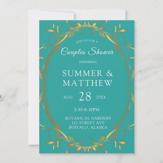 Invitation Wedding shower Turquoise et Gold (Devant)
