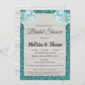 Invitation Wedding shower - Turquoise Rustic Bling (Devant / Derrière)