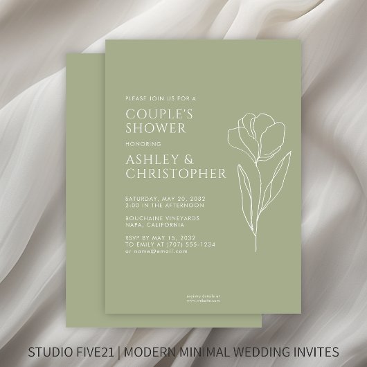 Invitation Wedding shower vert de la zone fleurie dessinée mo