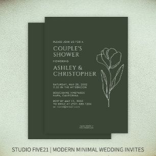 Invitation Wedding shower vert de mousse florale dessinée mod