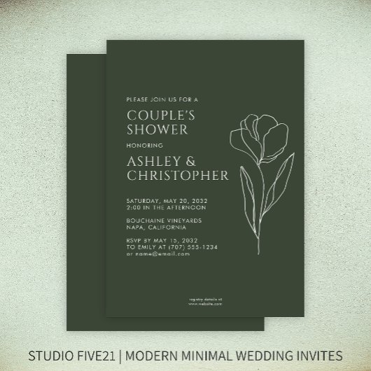 Invitation Wedding shower vert de mousse florale dessinée mod
