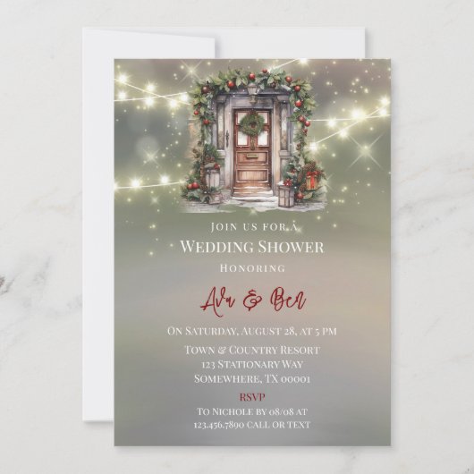 Invitation Wedding shower vert rouge Berry Décor Porte claire (Devant)