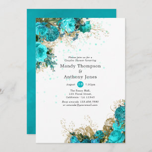 Invitation Wedding shower vintage Turquoise et Gold Shabby