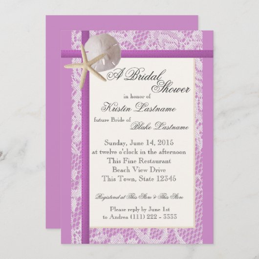 Invitation Wedding shower violet à thème Océan (Devant / Derrière)