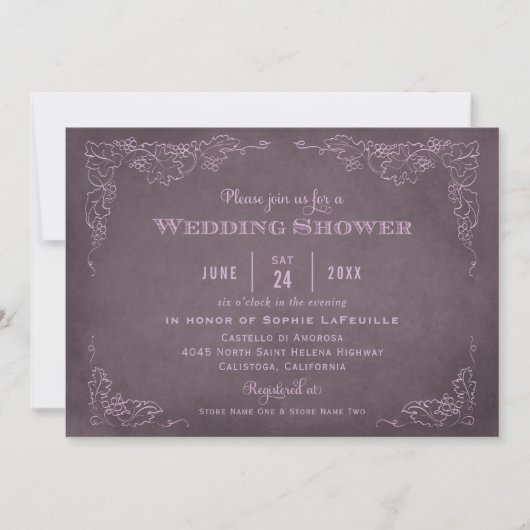 Invitation Wedding shower viticole violet de prune rustique (Devant)