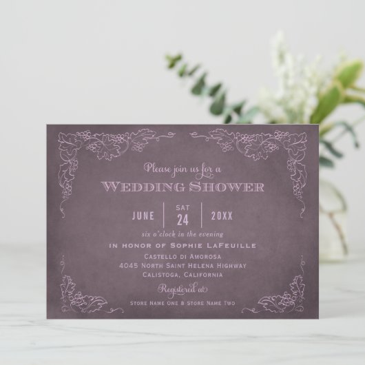 Invitation Wedding shower viticole violet de prune rustique (Debout devant)