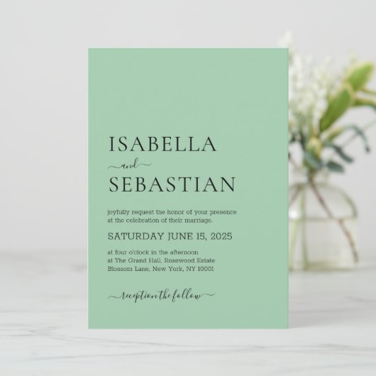 Invitation Wedding Simple Dark Sea Green (Debout devant)