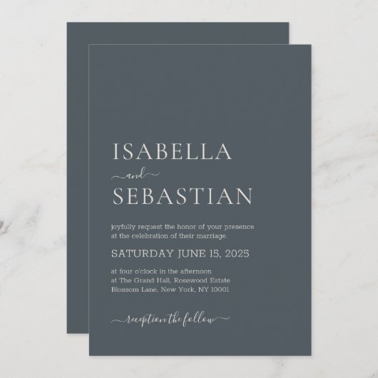 Invitation Wedding Simple Dark Slate Gray (Devant / Derrière)