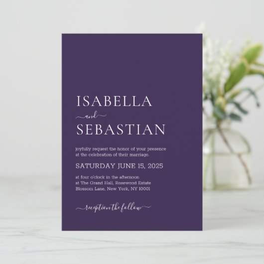 Invitation Wedding Simple Deep Violet (Debout devant)